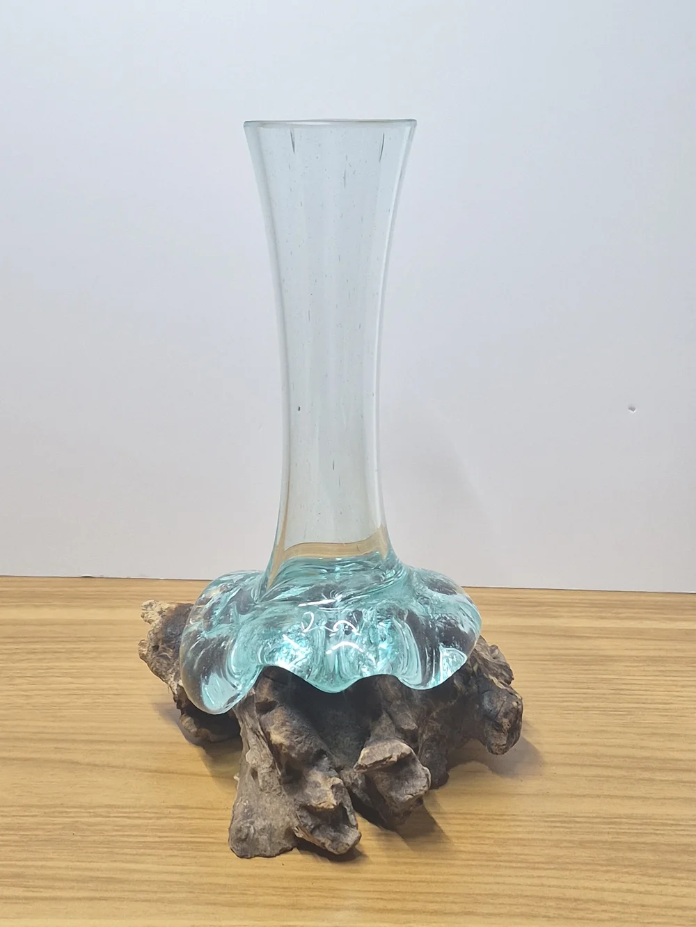 ​Molten Glass on Driftwood Vase Hand Blown Coastal Art Piece